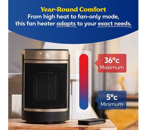 RUSSELL HOBBS RHCH2002G Ceramic Fan Heater - Black & Gold - Image 5