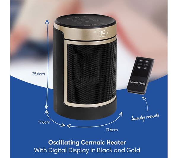 RUSSELL HOBBS RHCH2002G Ceramic Fan Heater - Black & Gold - Image 8