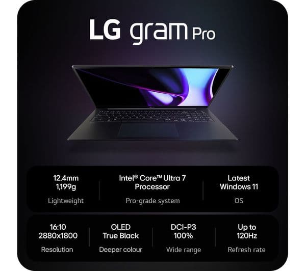 LG gram Pro 16 16Z90SP-K.AA78A1 16" OLED Laptop - Intel® Core™ Ultra 7, 1 TB SSD, Black - Image 2