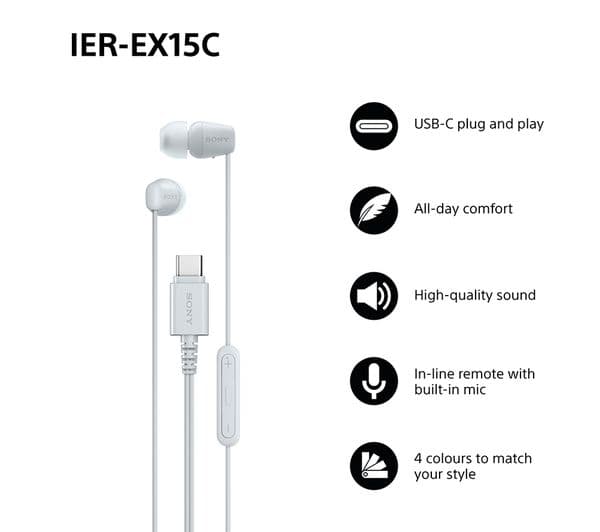 Sony IER-EX15C Earbuds White - Image 2