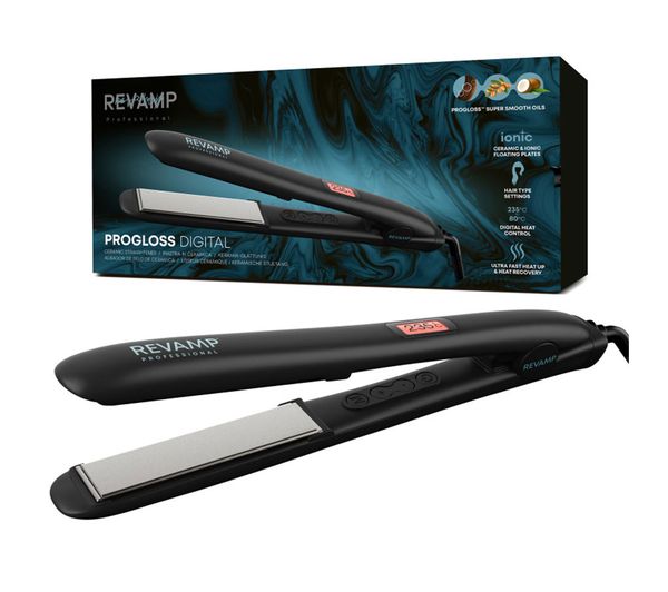 REVAMP Progloss Digital Ceramic Hair Straightener - Black thumbnail 1
