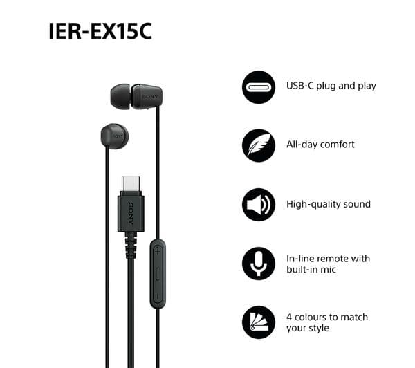 Sony IER-EX15C Earbuds Black - Image 2