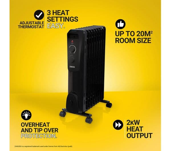 ZANUSSI ZOFR5004B Portable Oil-Filled Radiator - Black - Image 2