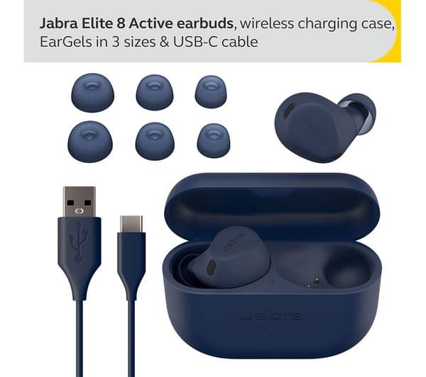JABRA Elite 8 Active Wireless Bluetooth Noise-Cancelling Earbuds - Navy Blue - Image 2
