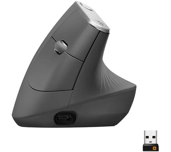Logitech MX Vertical Ergonomic Wireless Mouse Bluetooth USB Receiver - Grey  - Image 1