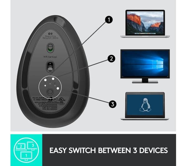 Logitech MX Vertical Ergonomic Wireless Mouse Bluetooth USB Receiver - Grey  - Image 9