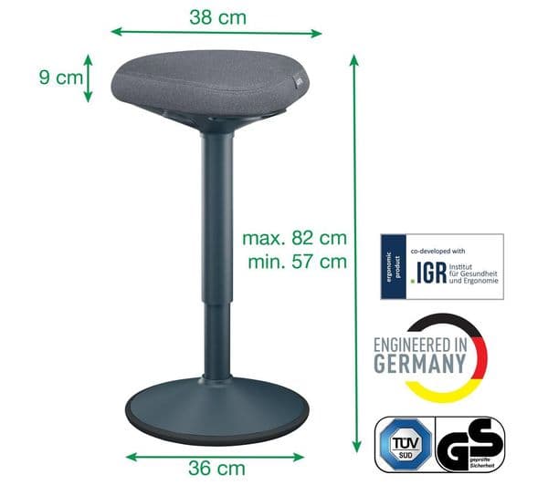 LEITZ Ergo Active Standing Stool with Comfort Seat - Dark Grey - Image 6