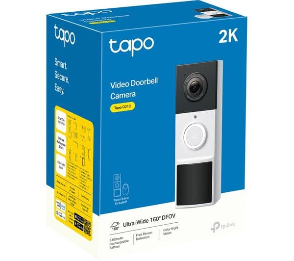 TP-LINK Tapo D210 2K 3 MP WiFi Video Doorbell with Chime - White - Image 2