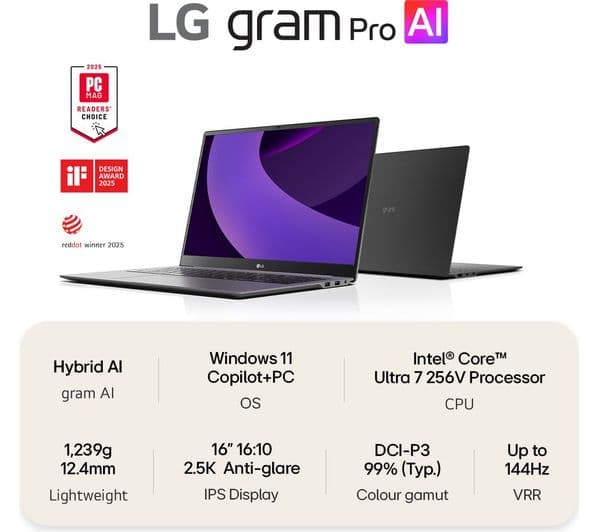 LG gram Pro 16Z90TS-G.AU79A1 Intel Core Ultra 7 16GB 1TB Grey - Image 3