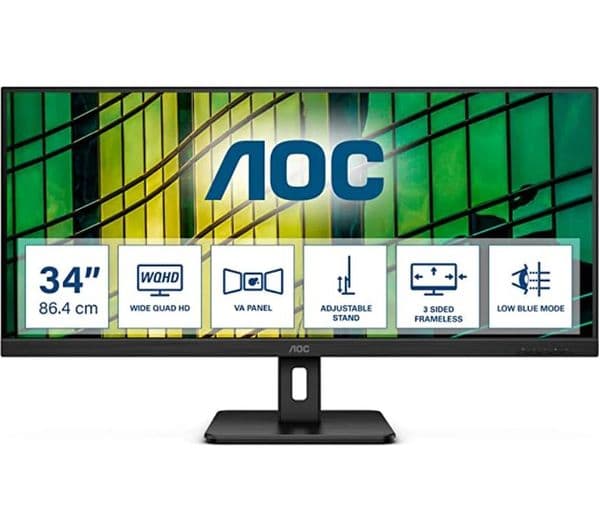 AOC U34E2M Wide Quad HD 34" VA LCD Monitor - Black - Image 1