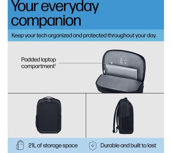 HP 15.6" Laptop Backpack Black Grey - Image 9