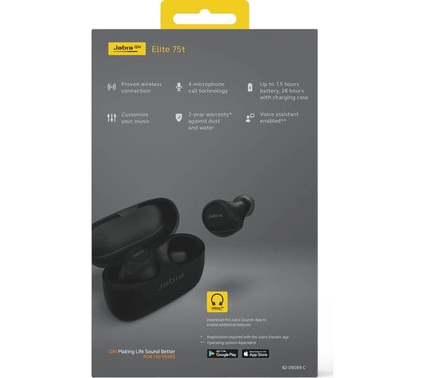 JABRA Elite 75t Wireless Bluetooth Noise-Cancelling Earbuds - Black - Image 9