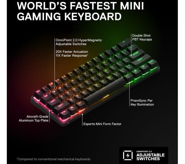 STEELSERIES Apex Pro Mini Wireless Mechanical Gaming Keyboard - Black - Image 6