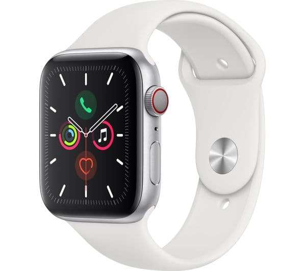 APPLE Watch Series 5 Cellular - Silver Aluminium with White Sports Band, 40 mm - Image 1