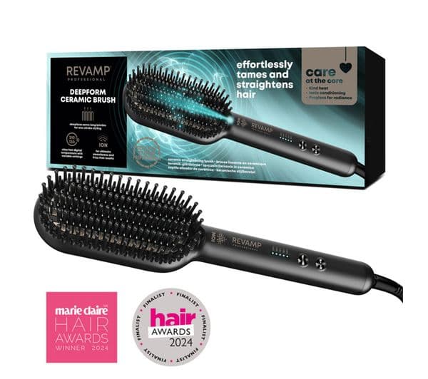 REVAMP DeepForm Ceramic Straightening Hot Brush - Black - Image 1