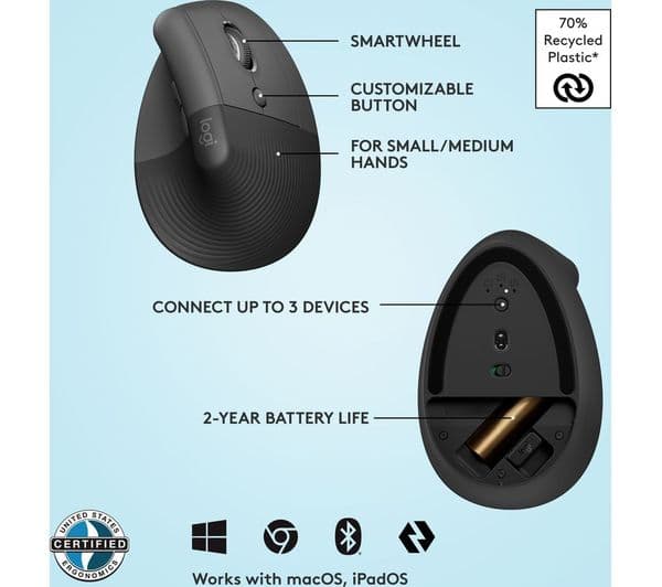 Logitech Lift Vertical Ergonomic Mouse Graphite - Image 6