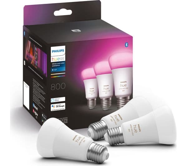 PHILIPS HUE White & Colour Ambiance Smart LED Bulb - E27, 800 Lumens, Triple Pack - Image 1