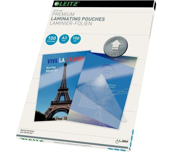 LEITZ iLAM 74870000 100 Micron A3 Laminating Pouches - Pack of 100 - Image 1
