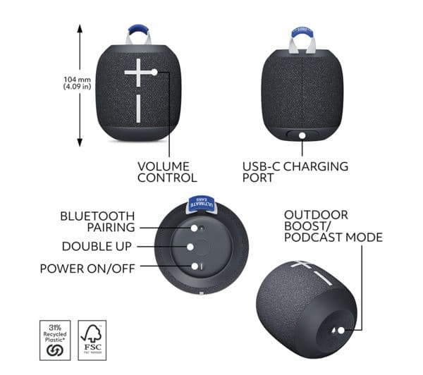 ULTIMATE EARS WONDERBOOM 4 Portable Bluetooth Speaker - Black - Image 2