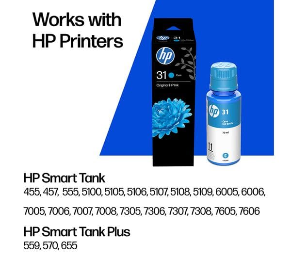 HP 31 Original Cyan Ink Bottle - Image 3