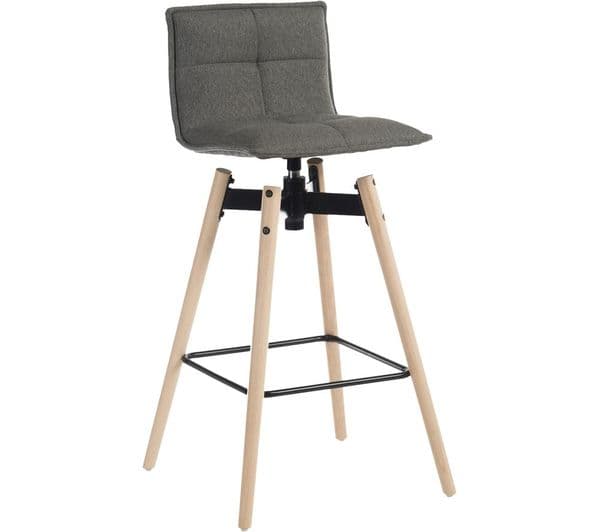 TEKNIK Spin 6977GREY Fabric & Metal Bar Stool Chair - Grey & Light Wood - Image 1
