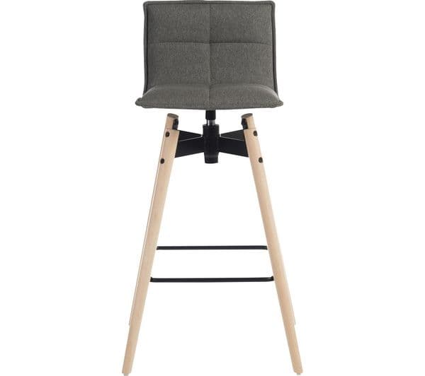 TEKNIK Spin 6977GREY Fabric & Metal Bar Stool Chair - Grey & Light Wood - Image 5