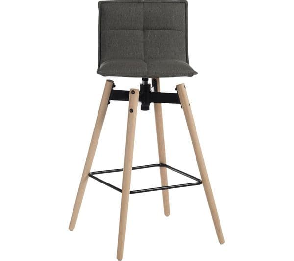 TEKNIK Spin 6977GREY Fabric & Metal Bar Stool Chair - Grey & Light Wood - Image 6