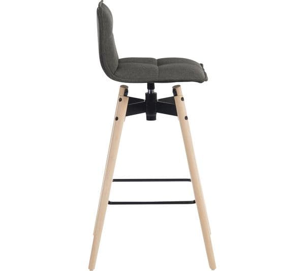 TEKNIK Spin 6977GREY Fabric & Metal Bar Stool Chair - Grey & Light Wood - Image 7