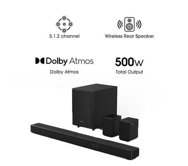 Hisense AX5125H 5.1.2 Wireless Sound Bar with Dolby Atmos DTS Virtual X - Black - Image 4