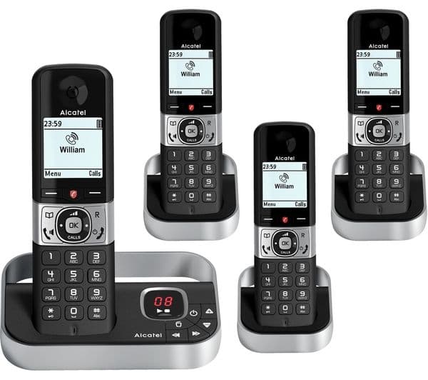 ALCATEL F890 Cordless Phone - Quad Handsets, Black & Silver - Image 1