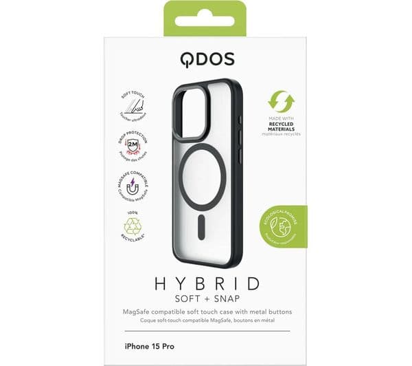 QDOS Hybrid Soft + Snap iPhone 15 Pro Case - Clear & Black - Image 2