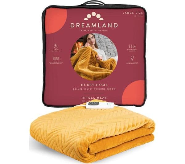 DREAMLAND Hurry Home Deluxe Velvet Heated Throw - Mustard, 160 x 120 cm - Image 2