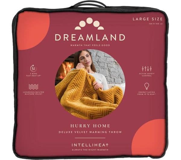 DREAMLAND Hurry Home Deluxe Velvet Heated Throw - Mustard, 160 x 120 cm - Image 4