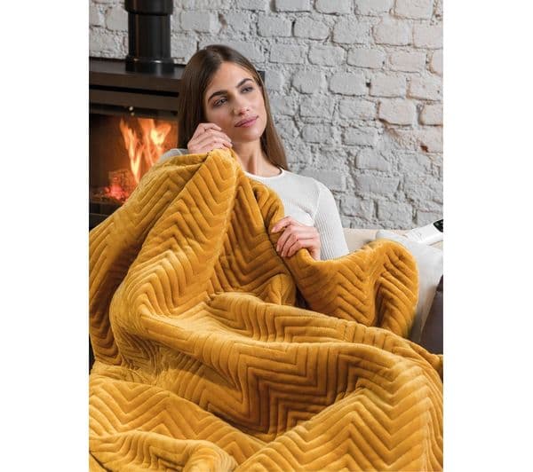 DREAMLAND Hurry Home Deluxe Velvet Heated Throw - Mustard, 160 x 120 cm - Image 7