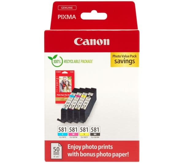 CANON CLI-581 Cyan, Magenta, Yellow & Black Ink Cartridges - Multipack - Image 1