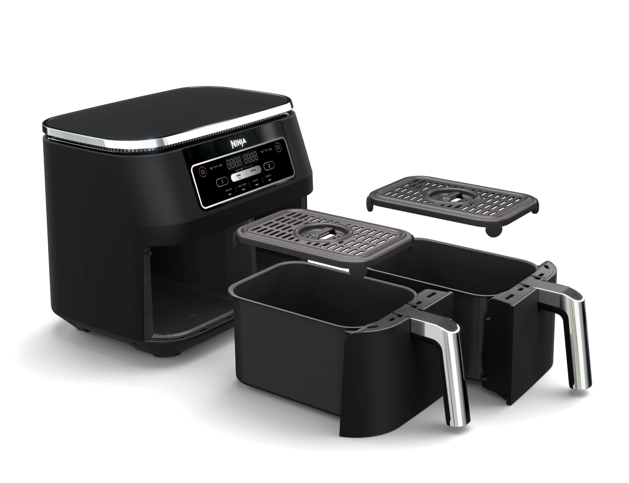 The AF200UK main unit with its two drawers and two Crisper Plates laid out beside it