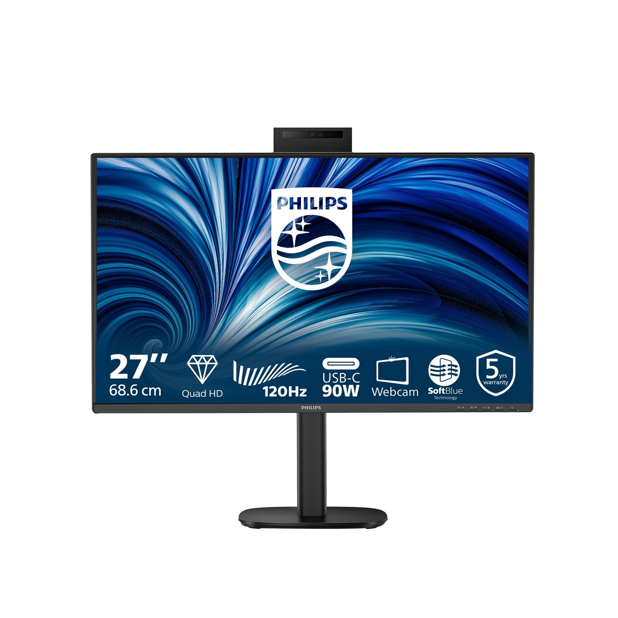 Philips 3000 series 27B2U3601H/00 computer monitor 68.6 cm (27") 2560 x 1440 pixels Quad HD IPS LCD 120 Hz USB-C 90W Docking Webcam Black