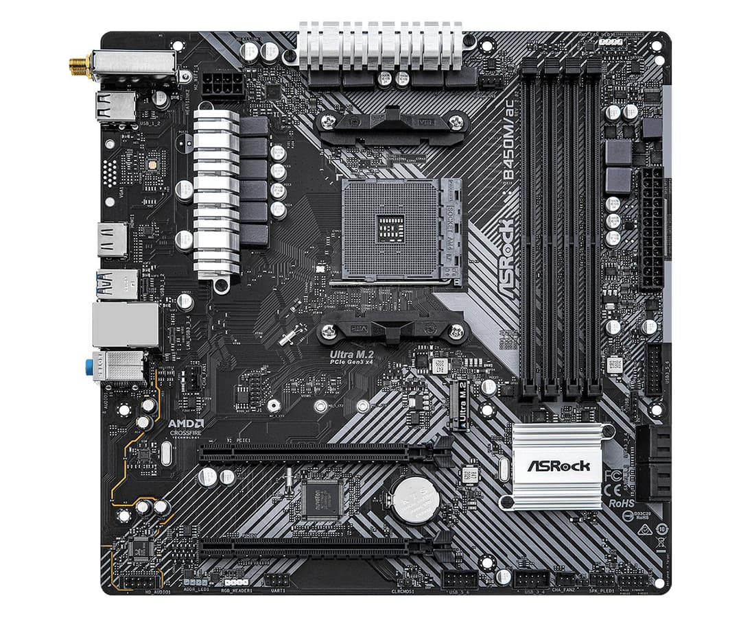 Asrock B450M/ac R2.0 AMD B450 Socket AM4 micro ATX - Image 1