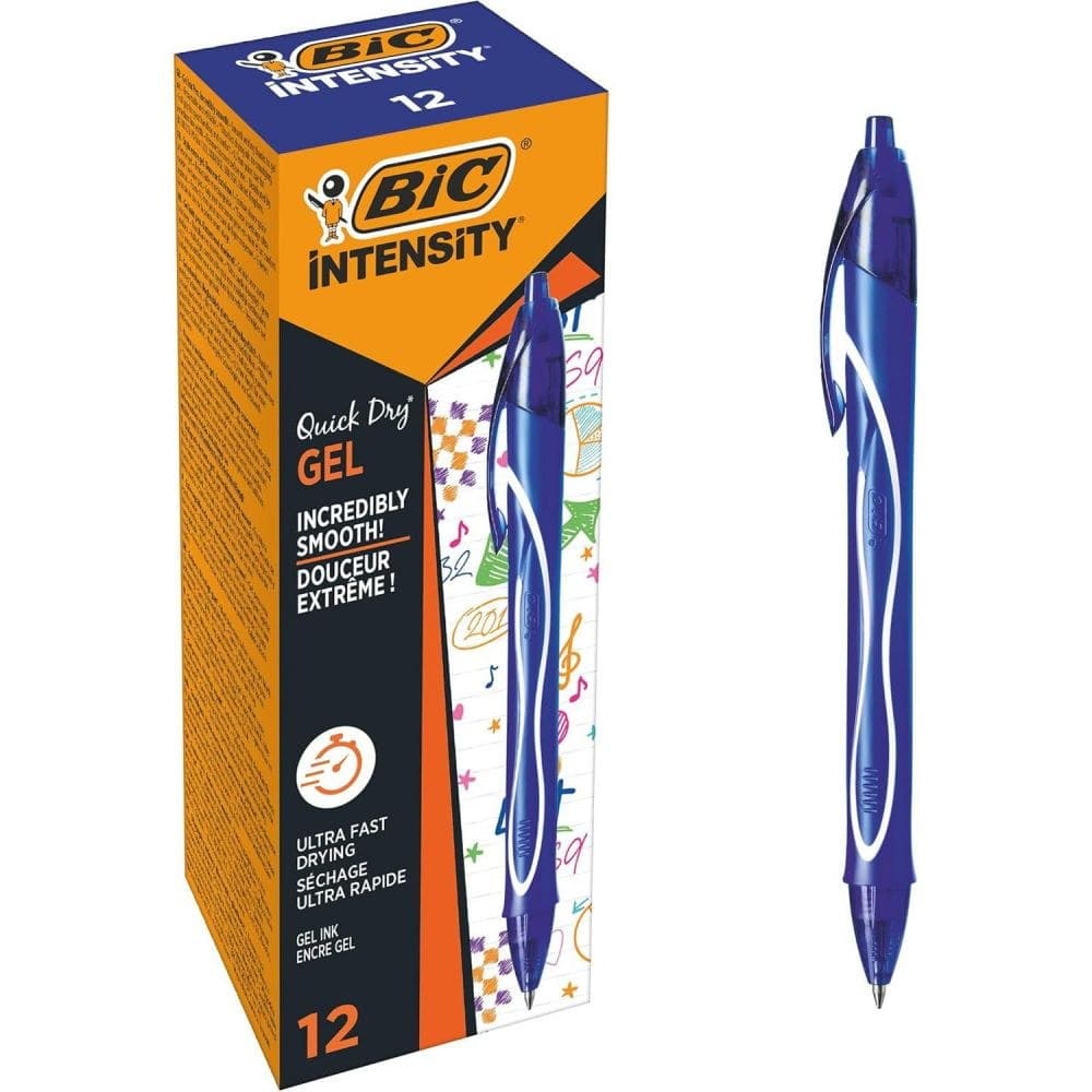 BIC Pack of 12 Gel-ocity Quick Dry Gel Retractable Rollerball Pen Blue 0.7mm Medium Tip