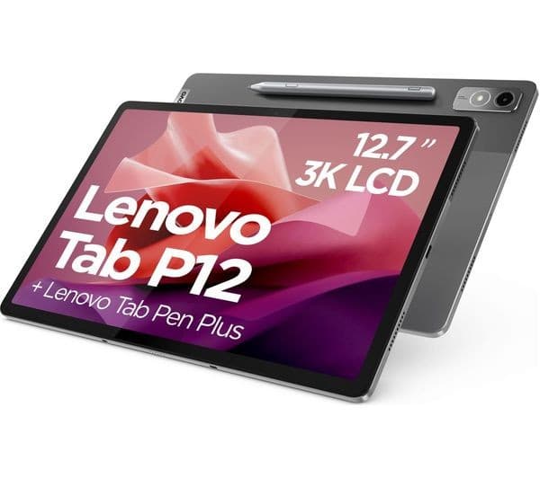 Lenovo Tab P12 12.7 Inch 128GB WiFi Tablet with Sleeve - Storm Grey