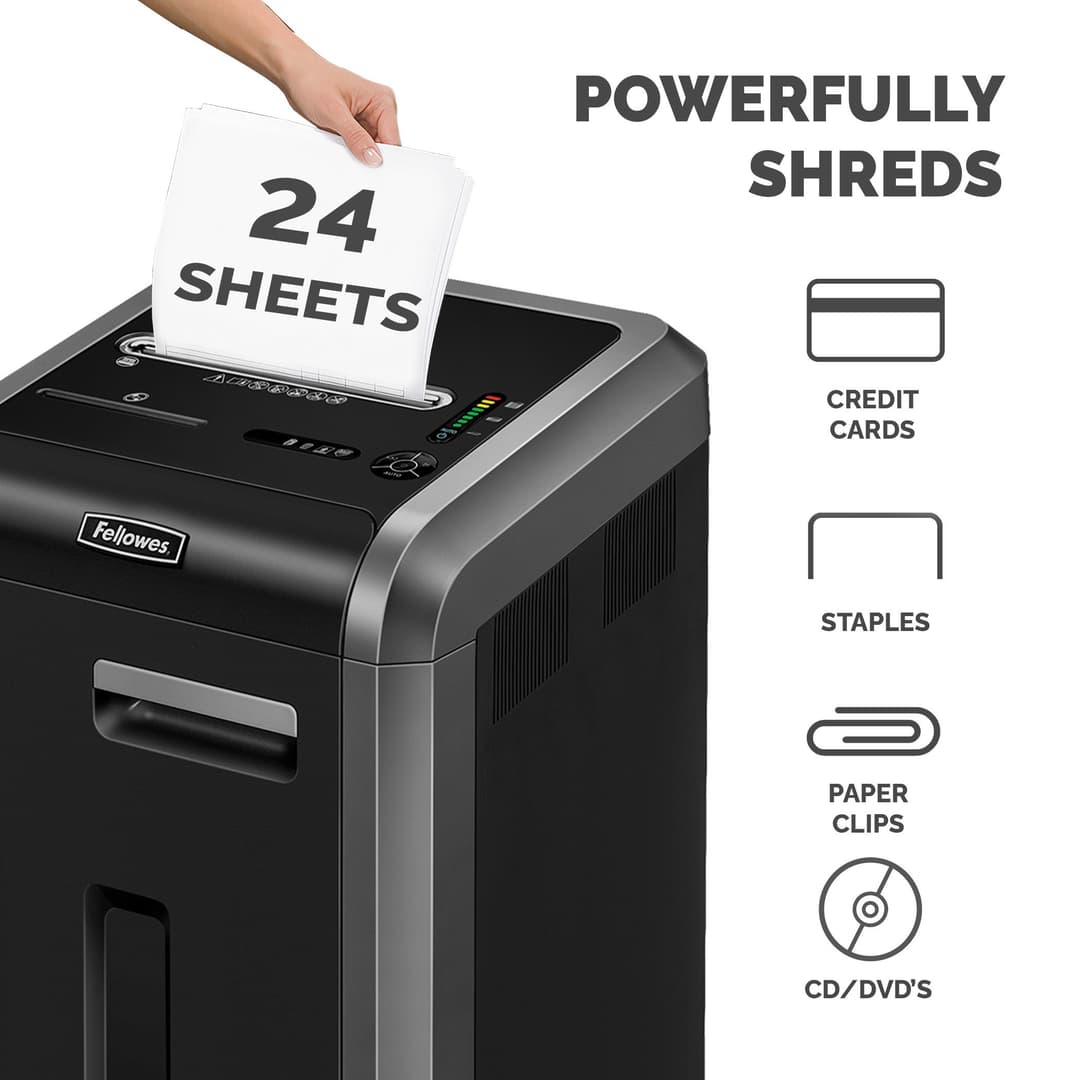 Fellowes Paper Shredder 225Ci 24 Sheet Cross Cut Shredder with 60 Litre Bin High Security P4 - Image 3