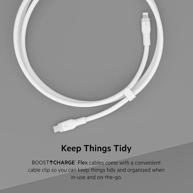 Belkin BoostCharge Flex USB-C to Lightning Cable 2M Fast Charging Cable for iPhone & iPad – White - Image 3