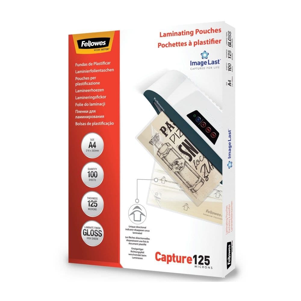 Fellowes ImageLast Capture125 A4 125 Micron Gloss Laminating Pouches - Pack of 100 (53074)