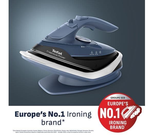TEFAL Freemove Power FV6674G0 Cordless Steam Iron - Blue Salt & Black - Image 3