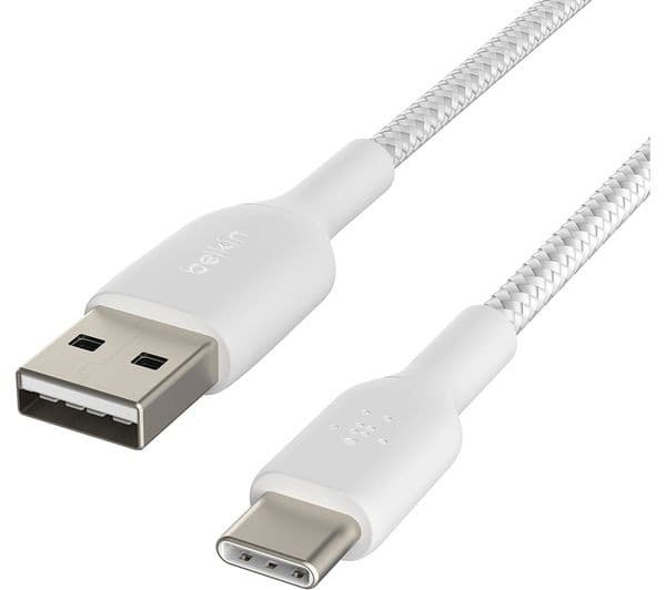 Belkin Braided USB-C to USB-A Cable 3m White - Image 2