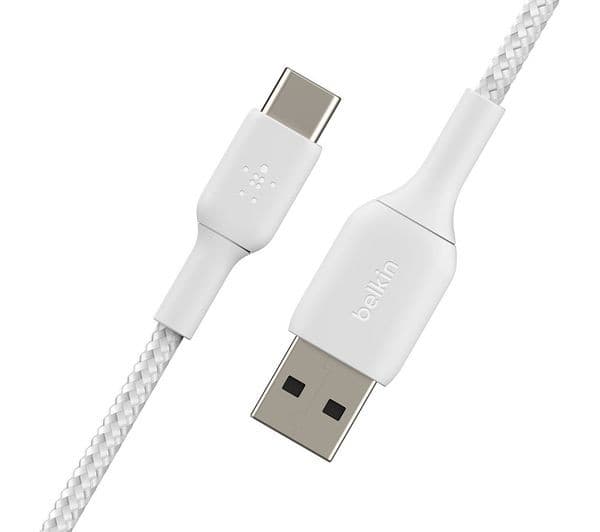 Belkin Braided USB-C to USB-A Cable 3m White - Image 3