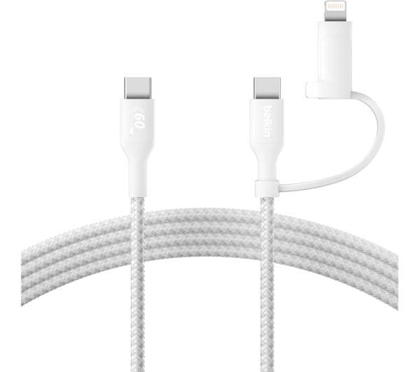 Belkin BoostCharge Pro 60W 2-in-1 USB-C Cable with Lightning Connector 1.5m - White