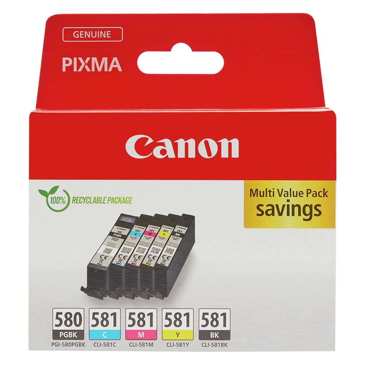 Canon PGI-580PGBK & CLI-581 Ink Cartridges - Black & Colour - Standard Yield 5 Cartridge Multipack