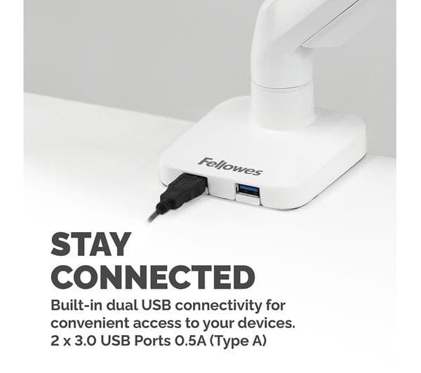 FELLOWES Platinum Series Single Arm Tilt & Swivel 40" Monitor Desk Mount - White - Image 5
