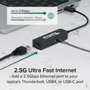 Plugable Technologies USB C to Ethernet Adapter 2.5Gb with 100W USB-C PD Charging, 2.5 Gigabit Type C USB Ethernet Adapter for Windows, MacBook, Chrome, iPad, Surface, XPS, Thunderbolt 4, USB4 (USBC-E2500PD) thumbnail 3